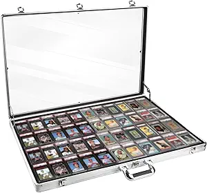 Photo 1 of Card Show Display Case Large Aluminum, Trading Card Display Case Suitable for Sports Card/TCG/Jewelry Collection, Silver 34 in X 22 in, 1-Year Coverage