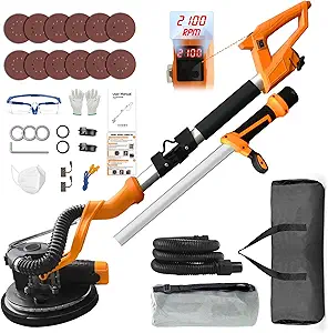 Photo 1 of Electric Drywall Sander (1050W) With Vacuum, Heavy Duty Drywall Sander with LCD Digital Display,9 Variable Speed 800-2100RPM,Foldable & Extendable Handle,12pcs Sanding Discs,Wood Floor etc