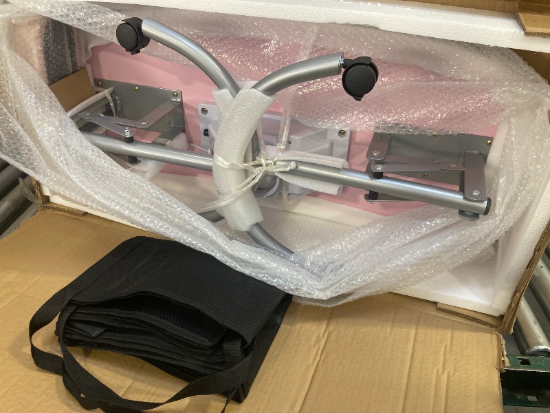 Photo 1 of Professional Foldable & Portable Manicure Table Nail Technician Desk Workstation 4 Lockable Wheels with Drawer Client Wrist Pad Free Carrying Bag Travel Nail Tech Spa Beauty Table Pink