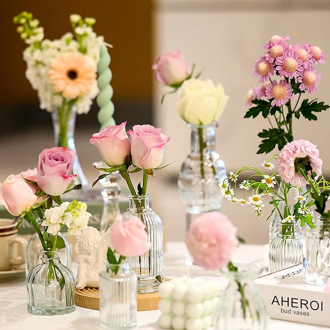 Photo 1 of Aheroi 32 Pcs Bud Vase Set, Clear Vases for Centerpieces, Cute Glass Bud Vases Small Vases for Flowers, Mini Vase Flower Vase Set for Wedding Decorations, Room Office Table Decor