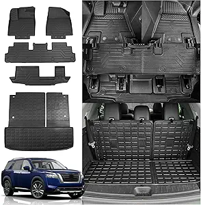 Photo 1 of Rongtaod Floor Mats Compatible with 2022-2024 2025 Nissan Pathfinder 7&8 Seats Cargo Liner Cargo Mat Trunk Liner Back Seat Cover Pathfinder Accessories (Trunk Mat with Backrest Mat+Floor Mats)