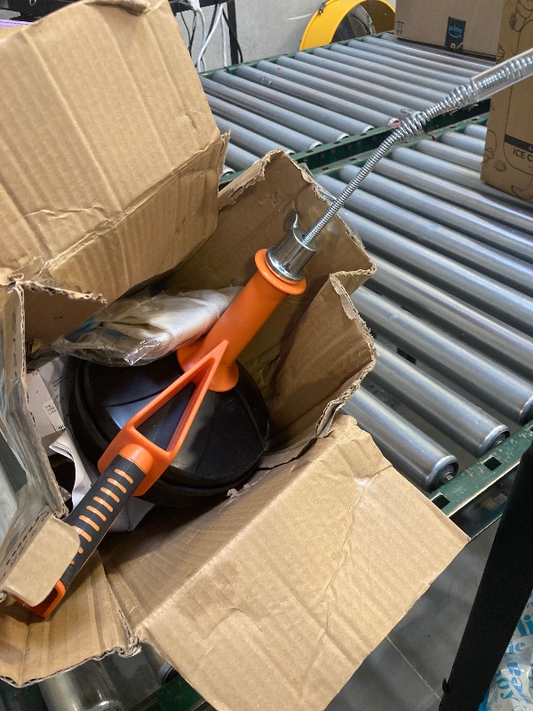 Photo 1 of Drain Auger, Clog Remover with Drill Adapter, 25 Feet Flexible Plumbing Snake Use Manually or Powered for Kitchen,Bathrom and Shower Sink, Comes with Gloves (orange)