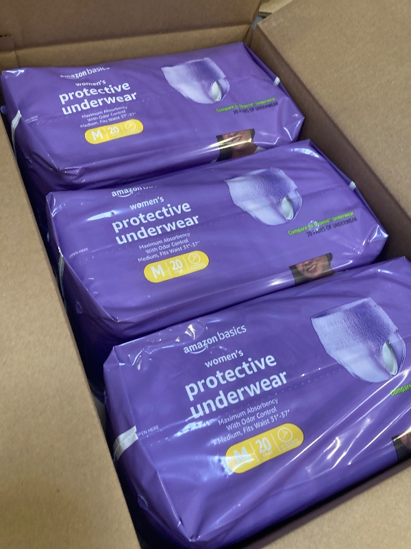 Photo 1 of Amazon Basics Incontinence Underwear for Women, Protective, Disposable, Postpartum, Maximum Absorbency, Medium, Lavender, 60 Count (3 Packs of 20)