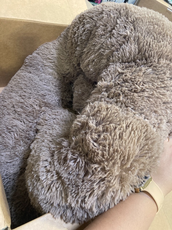 Photo 1 of URGVANZ PET Calming Dog Beds for Large Dogs, Faux Fur Donut Cuddler Dog Bed, Round Fluffy Pillow, Washable Pet Bed for Dogs Up to 80Lbs, 36inch