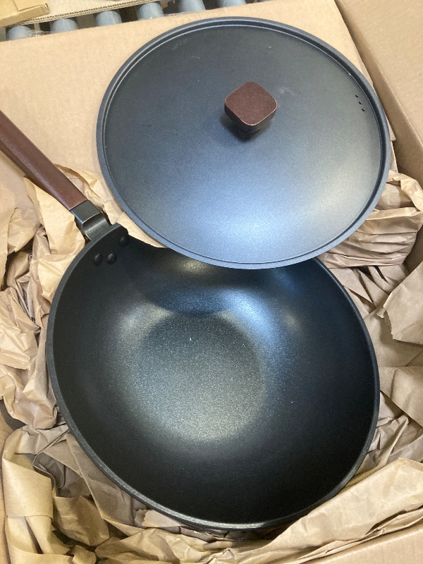 Photo 1 of Teewe Carbon Steel Wok -13 Inch Woks & Stir-fry Pans Nonstick, Wok Pan with Lid Spatula and Dish Brush: Pre-Seasoned Flat Bottom Chinese Woks for Induction, Electric, Gas, All Stoves