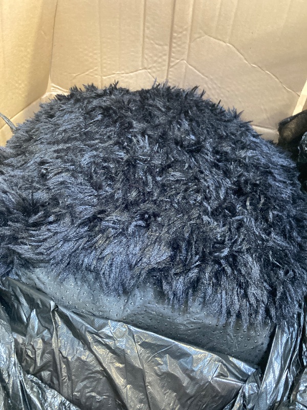Photo 1 of HIGOGOGO Round Stuffed Pouf Ottoman, Long Faux Fur Poufs with Foam Chunk Filling, Fluffy and Furry Pouf Foot Stool Storage Ottoman, 20 X 15 Floor Poufs Foot Rest for Living Room, Black