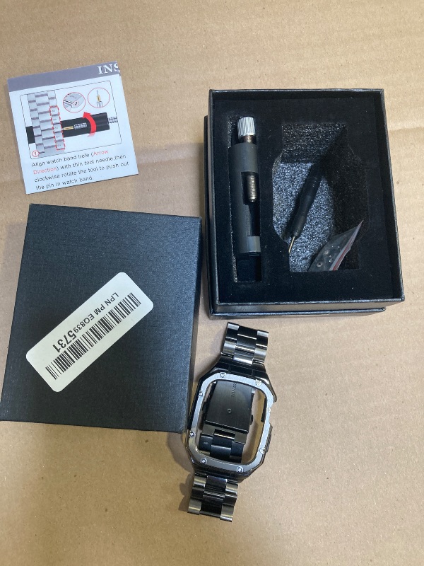 Photo 1 of BAITEYOU Stainless Steel Band with Case Compatible with Apple Watch Series SE 3 2 1/6 5 4 (44mm), Series 3 2 1 (42mm), Metal Protective Bumper Rugged Cover for iWatch Bands Men (Grey)