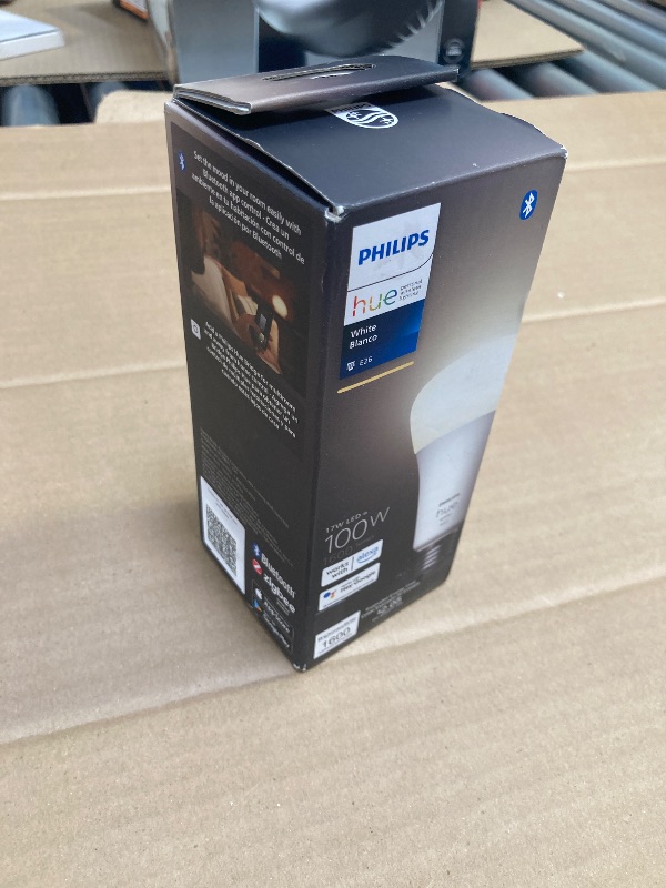 Photo 1 of Philips Hue Smart 100W A21 LED Bulb - Soft Warm White Light - 1 Pack - 160LM - E26 - Indoor - Control with Hue App - Works with Alexa, Google Assistant and Apple Homekit