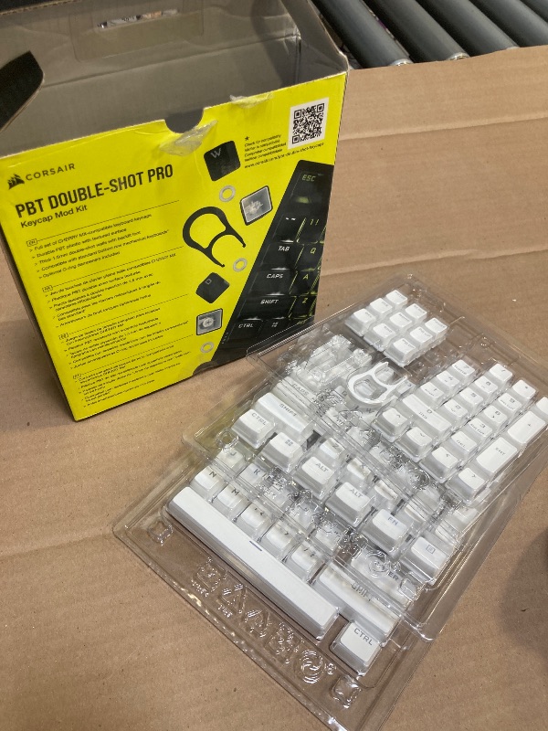 Photo 1 of CORSAIR PBT DOUBLE-SHOT PRO Keycap Mod Kit – Double-Shot PBT Keycaps – Arctic White – Standard Bottom Row – Textured Surface – 1.5mm-Thick Walls – O-ring Dampeners (CH-9911040-NA)