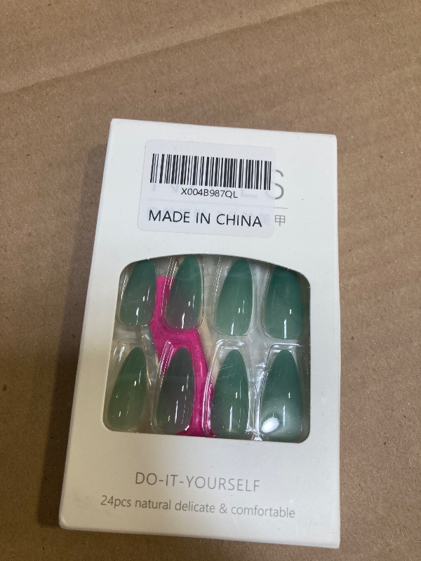 Photo 1 of Jade Green Press on Nails 24Pcs for DIY Manicure Medium Almond Glossy Light Green Acrylic False Nails Emerald Green Fake Nails Gel Glue on Nails Stick on Nails for Coquette Women Girls Simple Design