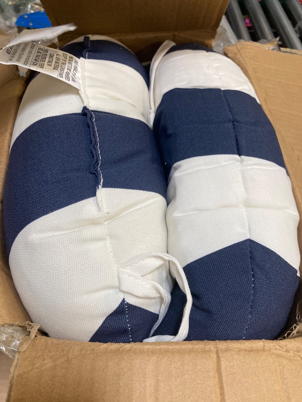 Photo 1 of LVTXIII Outdoor Bistro Seat Cushions 15"x15"x4" Water Repellent Seat Cushions with Ties Patio Fluffy Chair Pads for Home Office and Patio Garden Furniture Decoration, Round, Set of 2, Cabana Navy