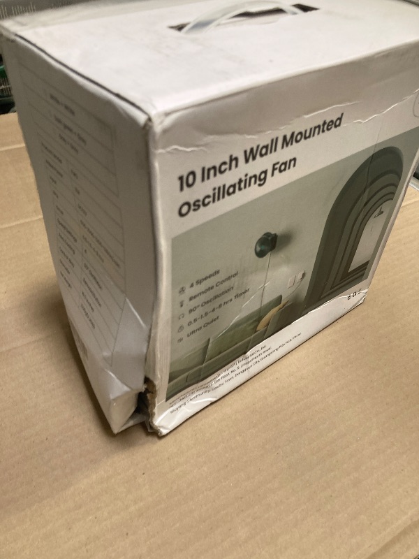 Photo 1 of 10-Inch Wall Mount Oscillating Fan with Remote and Timer, Small Bedroom RV Fan with 4-Speed, Quiet Operation,90°Oscillation, Adjustable Tilt,5.92 ft Wire, for Cooling Bathroom Home Garage