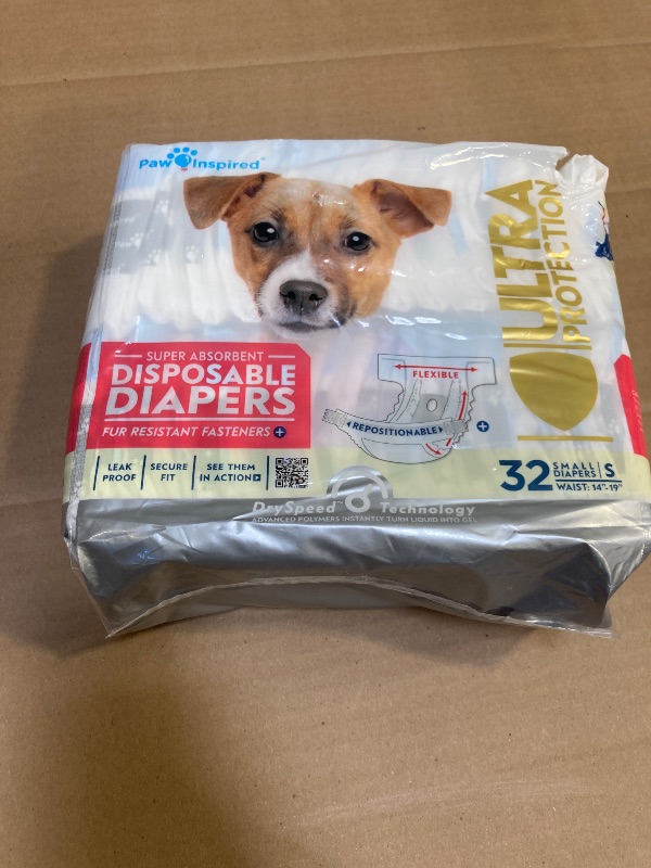 Photo 1 of Paw Inspired 32ct Disposable Dog Diapers | Female Dog Diapers Ultra Protection | Diapers for Dogs in Heat, Excitable Urination, or Incontinence (Small)