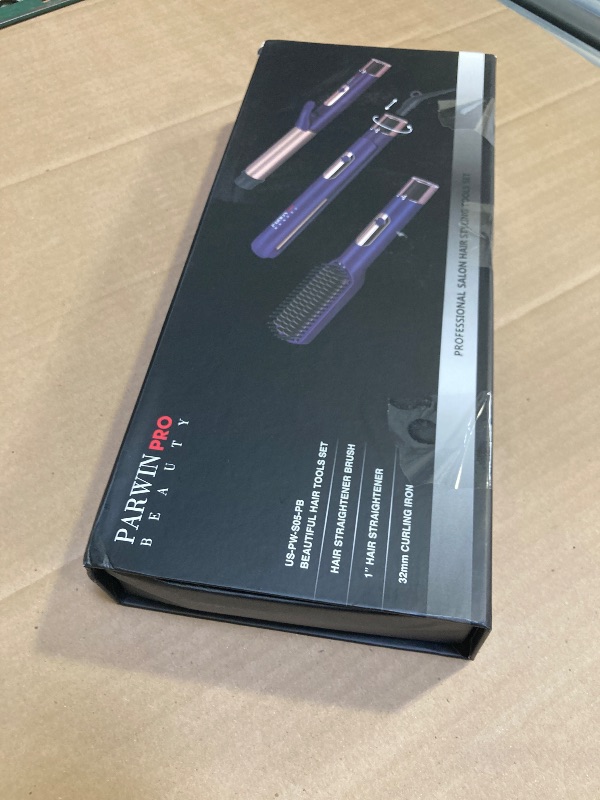 Photo 1 of Hair Straightener and Curler, PARWIN PRO BEAUTY 1'' Flat Iron, 1.25'' Curling Iron Hair Straightener Brush with Detachable Power Cord, LED Temp Control Instant Heat Up for Gift Travel, Prussian Blue
