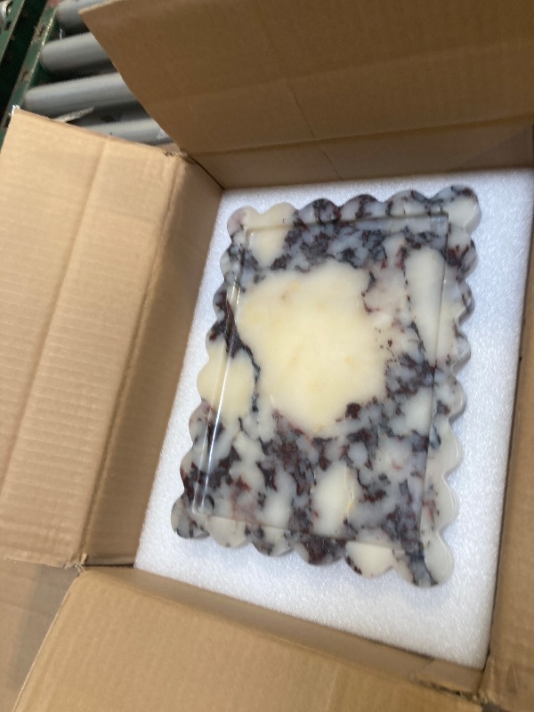 Photo 1 of Honeydak Calacatta Viola Scalloped Marble Tray 10.6 x 8 Real Natural Marble Tray Luxury Decorative Storage for Bathroom Dresser Vanity Kitchen Countertop Home Decor