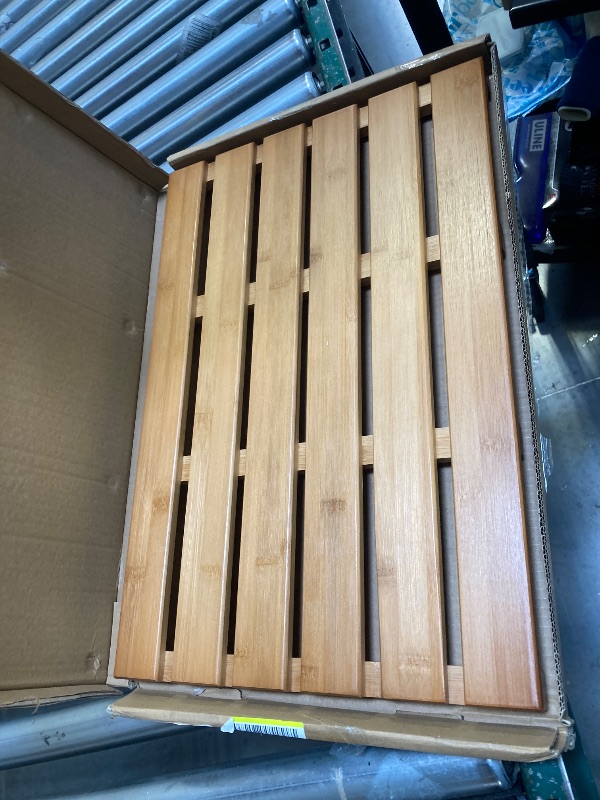 Photo 1 of  Bamboo Wooden Bath Floor Mat for Luxury Shower - Non-Slip Bathroom Waterproof Carpet for Indoor or Outdoor Use (Walnut) 
