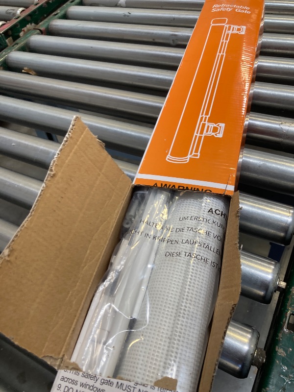 Photo 1 of  Reinforced 90 Inch Wide Retractable Baby Gates for Doorways Extra Wide Outdoor Retractable Gate for Dogs Reinforced Bottom to Prevent Crawling Through Mesh Baby Gate Long Dog Gates Indoor Extra Long 