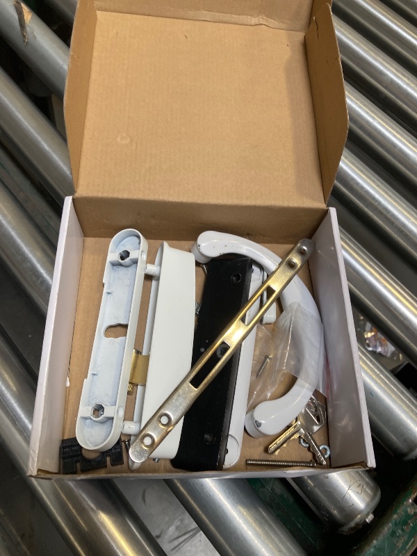 Photo 1 of ALLYWASAI Sliding Patio Door Handle Set with Mortise Lock, Suitable for Sliding Glass Patio Door Thickness from 1.5in to 2in, 4-15/16" Screw Holes, Need to Drill, Reversible Design, Keyed, White