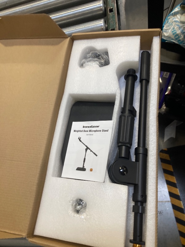 Photo 1 of  InnoGear Adjustable Desk Microphone Stand, Weighted Base with Soft Grip Twist Clutch, Boom Arm, 3/8/'' and 5/8/'' Threaded Mounts for Blue Yeti and Blue Snowball, Kick Drums, Guitar Amps, Black 