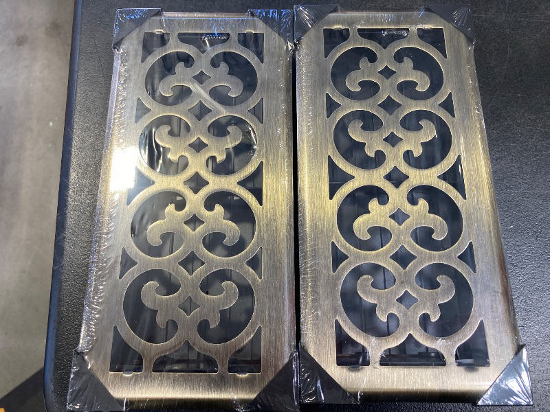 Photo 1 of 2 Pack Heavy Duty Walkable Floor Register Easy Adjust Air Supply Lever Floor Vents - Charlotte Design - Vent Cover for Home Floor - Antique Brass

