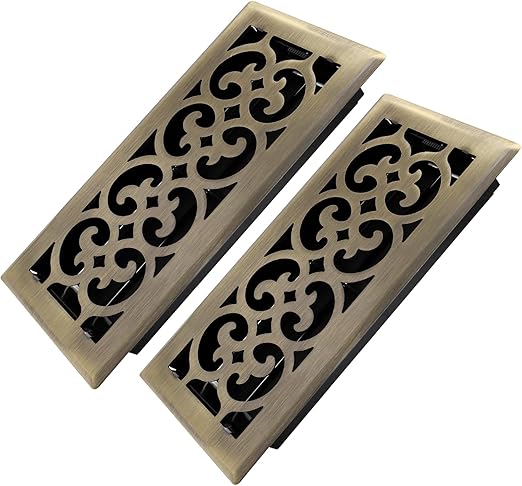 Photo 1 of 2 Pack Heavy Duty Walkable Floor Register Easy Adjust Air Supply Lever Floor Vents - Charlotte Design - Vent Cover for Home Floor - Antique Brass
