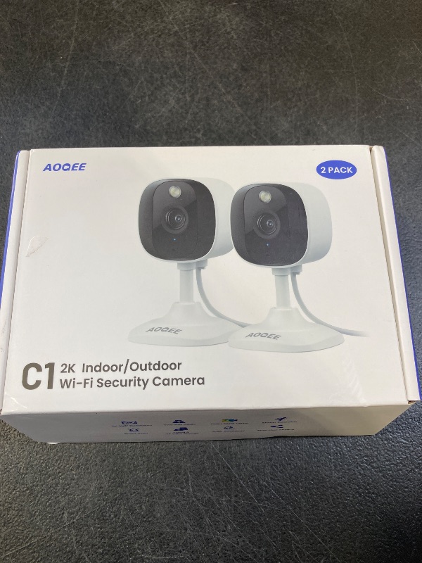 Photo 1 of AOQEE 2K Cameras for Home Security-Outdoor/Indoor Camera for Dog/Cat/Pet/Nanny/Baby, Color Night Vision, White Light, Siren, 24/7 SD Recordings, Works with Alexa/Google Home, C1 (C1-White-2pack-2.4G)