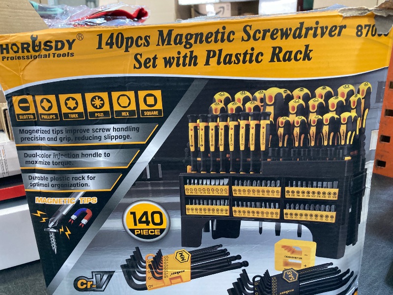 Photo 1 of HORUSDY 140-Piece Magnetic Screwdriver Set with Plastic Racking, Includes SAE & Metric Hex Keys, Precision Screwdriver and Magnetizer Demagnetizer DIY Tools for Men Tools Gift