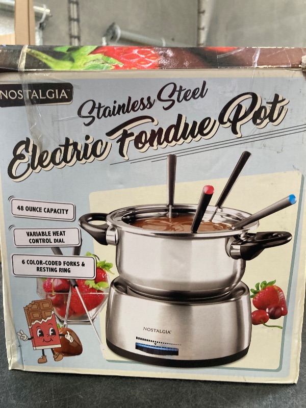 Photo 1 of Nostalgia 6-Cup Electric Fondue Pot Set for Cheese & Chocolate - 6 Color-Coded Forks, Temperature Control - Stainless Steel Kitchen Gadgets and Appliances for Hors d'Oeuvres and More - Stainless Steel