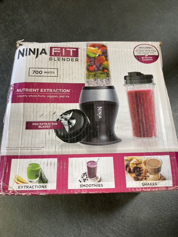 Photo 1 of ITEM IS MISSING PARTS, UNSURE WHAT PARTS ARE MISSING ------------------------------Ninja Fit Compact Personal Blender, Portable Blender for-Smoothies, Shakes, Food Prep, and Frozen Blending, 700-Watt Base, (2) 16-oz. Cups and Spout Lids, Black QB3001SS
