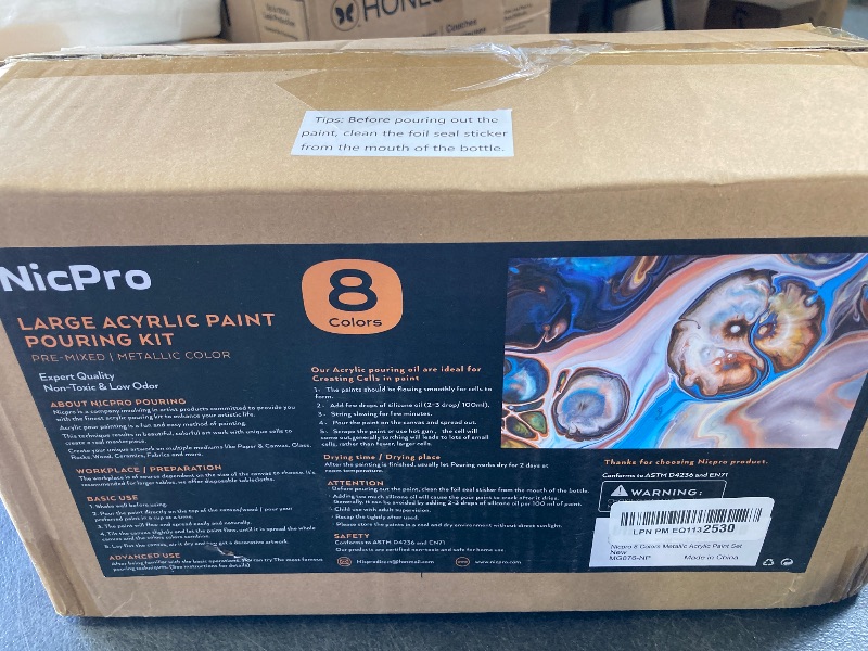 Photo 1 of Nicpro 8 Colors 33.8 oz Large Bulk Metallic Acrylic Pouring Paint Supplies Kit, Premixed High Flow Art Pour Paint with Silicone Pour Oil, Gloves, Tablecloths for Beginner DIY, Ready to Pour