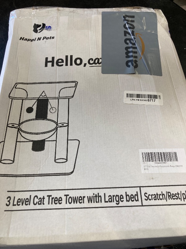 Photo 1 of Happi N Pets 28" Large Cat Tree Tower for Indoor Cats, Cat Scratch Post with Large Bed for Maine Coon Big Cats, Sisal Cat Scratcher with Soft Perch & Hammock, Stable Cat Stand, Removable Cover-Beige