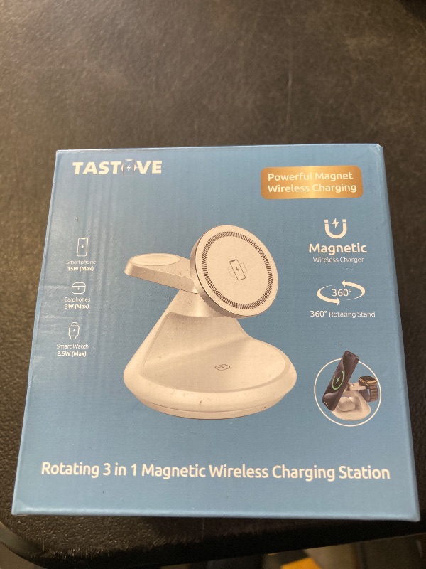 Photo 1 of 3 in 1 Charging Station for Apple Mag Safe Charger Compatible, 15W Magnetic Wireless Charger Stand, 360° Rotating Dock, Wireless Charging Station for iPhone 16 15 14 13 12 Series for iWatch for AirPods