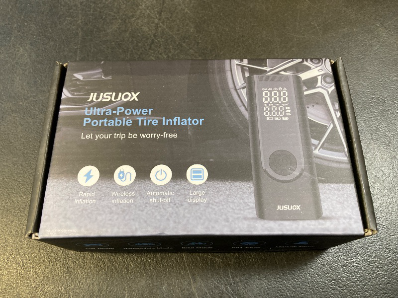 Photo 1 of JUSUOX Tire Inflator Portable Air Compressor, 150PSI Cordless Air Pump for Car Tires, Battery & 12V DC Dual Power Electric Bike Tire Pump with Digital Pressure Gauge, LED Light, for Motorcycle, Ball