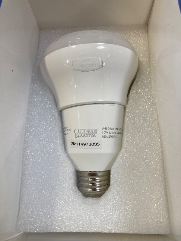 Photo 1 of Feit Electric Smart Rotating Light Bulb with Wireless Camera, Motion Sensor, Night Vision, and 2-Way Speaker, 40W Equivalent, E26 Base, 5000K Daylight, 15,000-Hour Lifetime, A450/850/CAMWIFI/LED