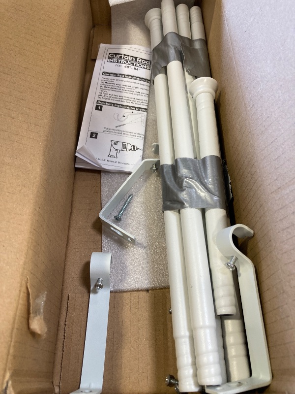 Photo 1 of BRIOFOX white Curtain Rods for Windows 48 to 84 Inch Adjustable Length 1 Inch Diameter Heavy Duty Window Curtain Rods for Indoor Outdoors With Classic Square Finials