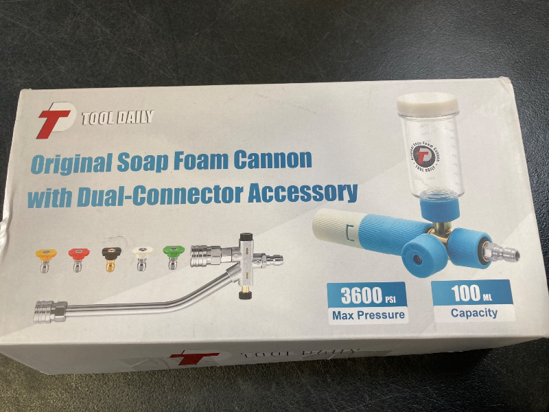 Photo 1 of Tool Daily Foam Cannon with Dual Connector Accessory, Original Soap Cannon for Pressure Washer, 5 Power Washer Nozzle Tips, 1/4 Inch Quick Connect
