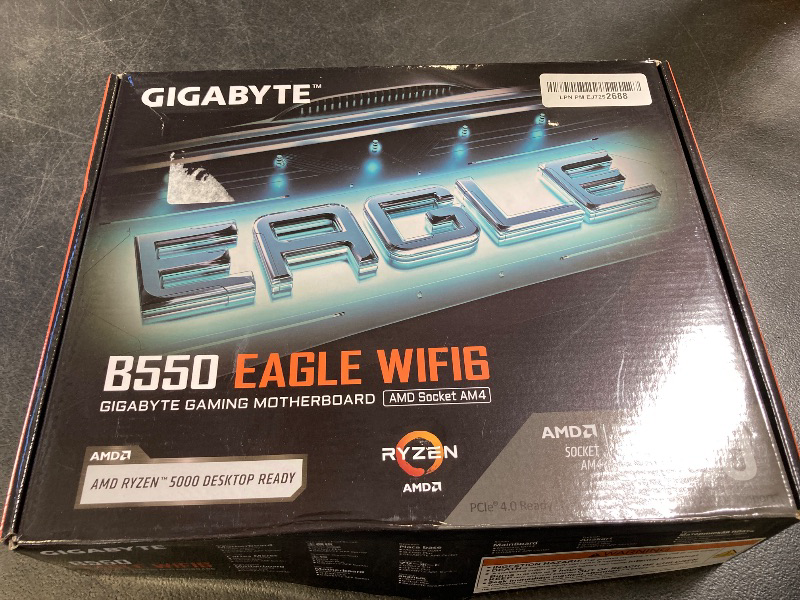 Photo 1 of GIGABYTE B550 Eagle WIFI6 Motherboard, Supports AMD AM4 Ryzen 5000 Processors, ATX, DDR4, 2X M.2, PCIe 4.0, WIFI6, 1GbE LAN, EZ-Latch