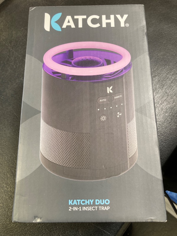 Photo 1 of Katchy Duo – Indoor Flying Insect Trap with Scent Pod – Day & Night Effective – Mosquito, Fruit Fly, Gnat & Small Moth Catcher – Non-Zapper Trap with Blue UV Light & Fan Suction (Black)