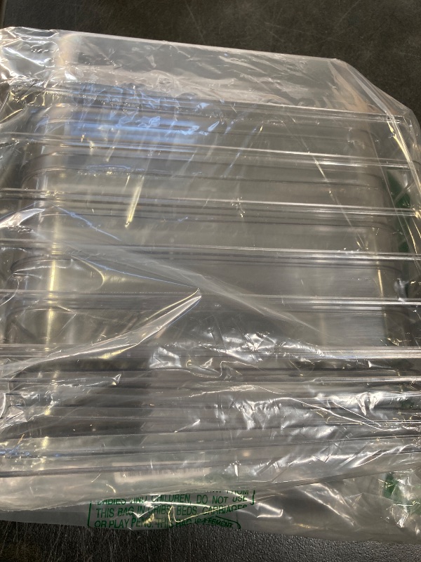 Photo 1 of Bekith 6 Pack Plastic Clear Food Pans with Lids, 1/3 Size 4 Inch Deep Stackable Commercial Polycarbonate Pans for Kitchen Restaurant Food Prep, Freezer-Safe