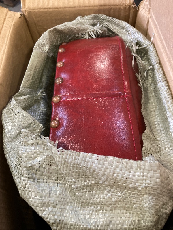 Photo 1 of Kelendle Small Foot Stool for Living Room Brown Leather Stool Vintage Upholstered Footrest Rubber Wooden Foot Rest Stool Sofa Stool for Foot Rest Red