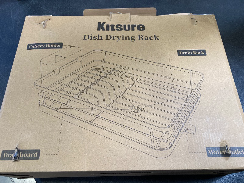 Photo 1 of Kitsure Dish Drying Rack for Kitchen Counter, Stainless Steel Sink Organization and Storage Essentials with Cutlery Holder, Home and Appartment Decor, 12''W x 15.5''L, Black