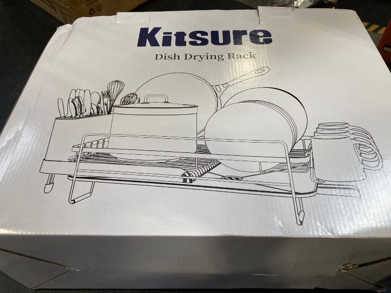 Photo 1 of Kitsure Large Dish Drying Rack - Extendable Dish Rack, Multifunctional Dish Rack for Kitchen Counter, Anti-Rust Dish Drainers with Cutlery & Cup Holders 19.2"-26.7" L x 12.9" W, Black