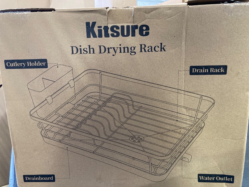 Photo 1 of Kitsure Dish Drying Rack for Kitchen Counter, Stainless Steel Sink Organization and Storage Essentials with Cutlery Holder, Home and Appartment Decor, 12''W x 15.5''L, Black