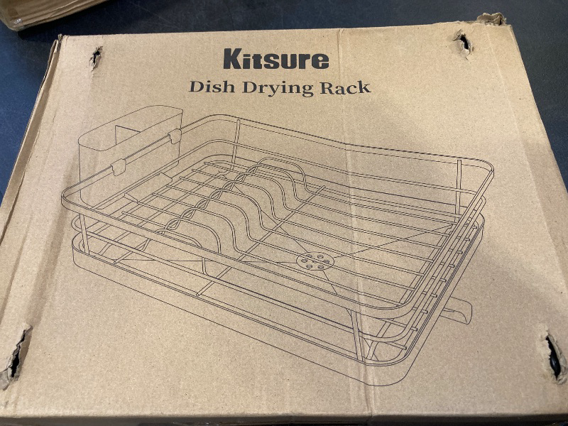 Photo 1 of Kitsure Dish Drying Rack for Kitchen Counter, Stainless Steel Sink Organization and Storage Essentials with Cutlery Holder, Home and Appartment Decor, 12''W x 15.5''L, Black