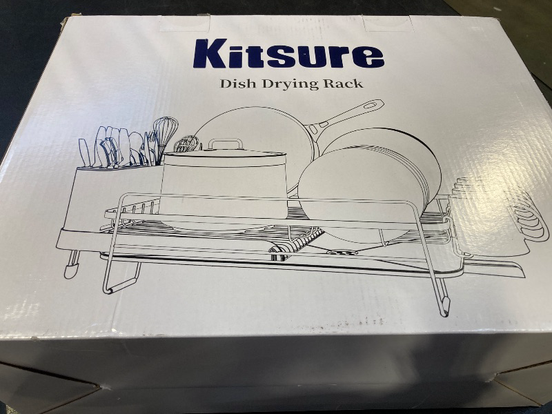 Photo 1 of Kitsure Large Dish Drying Rack - Extendable Dish Rack, Multifunctional Dish Rack for Kitchen Counter, Anti-Rust Dish Drainers with Cutlery & Cup Holders 19.2"-26.7" L x 12.9" W, Black
