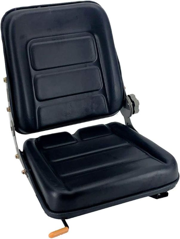 Photo 1 of PVC Forklift Seat Suspension Tractor Seat with 140° Adjustable Back Angle | Black | Fits Excavator Forklift, Tractor, Skid Loader, Backhoe Dozer Telehandler, Heavy Mechanical Seat
