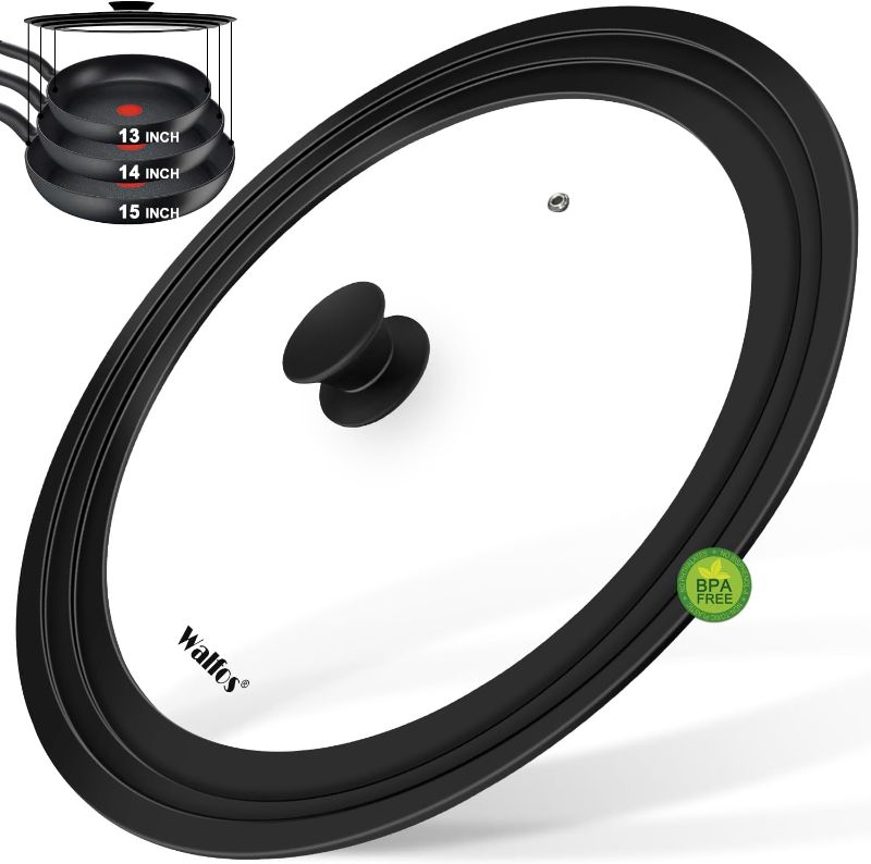 Photo 1 of Walfos Universal Lid for Pots, Pans and Skillets - Tempered Glass with Heat Resistant Silicone Rim, Fits 13", 14" and 15" Diameter Cookware
