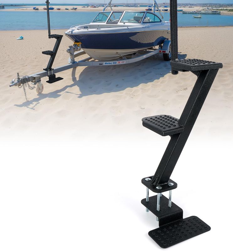 Photo 1 of Heavy-Duty Boat Trailer Steps with Handle, Non-Slip Surface, Universal Fits for Trailers Tongue Step, Patent Pending, 3 Steps
