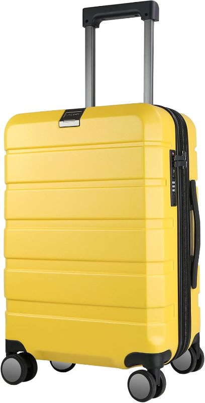 Photo 1 of KROSER Hardside Expandable Carry On Luggage with Spinner Wheels & Built-in TSA Lock, Durable Suitcase Rolling Luggage with USB Port, Carry-On 20-Inch Yellow
