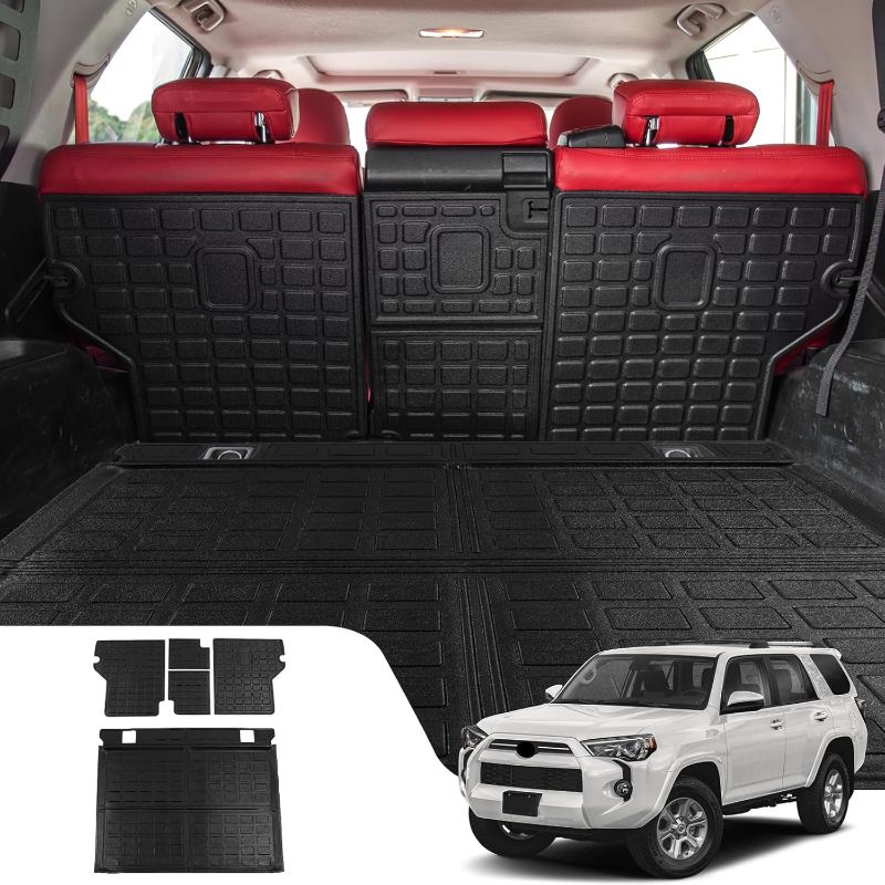 Photo 1 of Cargo Mat Compatible with 2010-2024 Toyota 4Runner 5 Seat Trunk Mat Cargo Liner All Weather Back Seat Cover 2023 Toyota 4 Runner Accessories (Trunk Mat+Backrest Mats,Fit W/O Sliding Tray)
